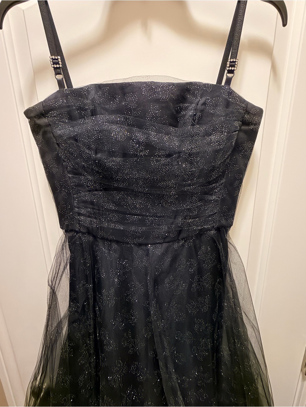 Patra Black Sparkle Spaghetti Strap Tulle Evening Dress